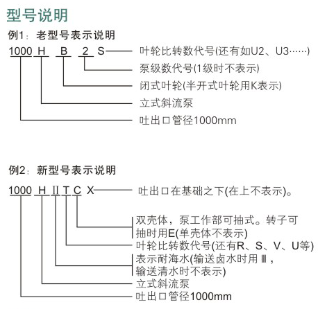 H型立式斜流泵型號(hào)說明